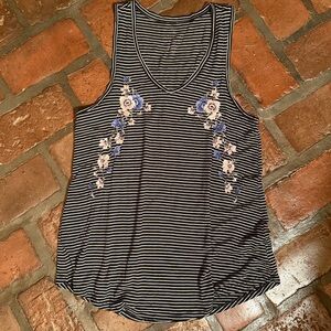 AE Soft & Sexy Striped Floral Embroidered Tank
